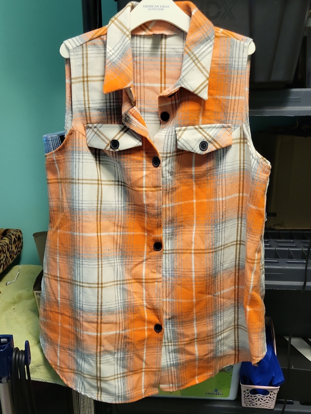 SHEIN Curve Orange, Cream & Gray Plaid Shirt - 2XL